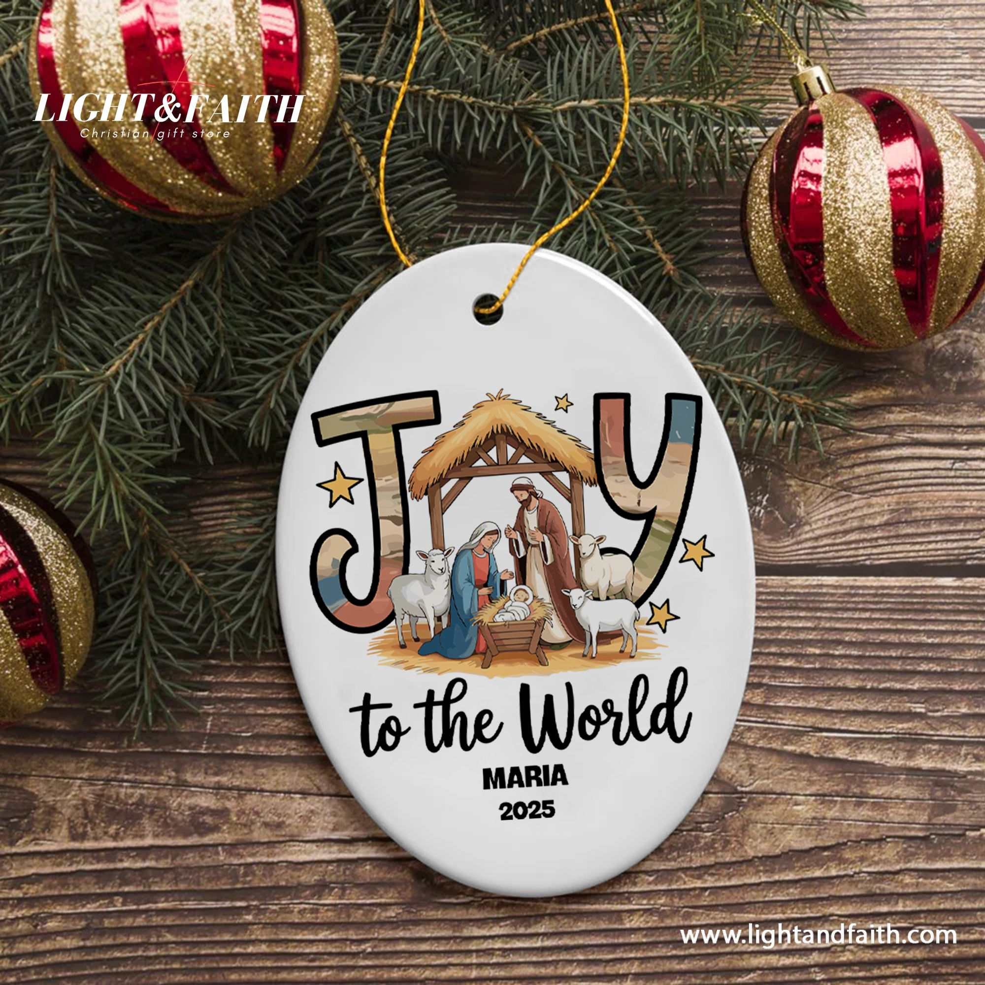 Joy to the World Nativity Scene Christmas Ornament, Personalized Christian Ornament 2025, Religious Holiday Decoration, Xmas Tree Decor DCLAF32